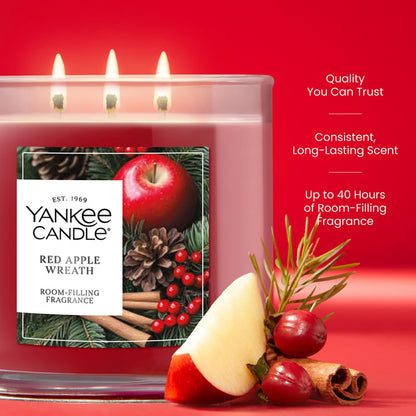 Red Apple Wreath 3-Wick Candle